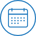 Une icône de cercle bleu avec un calendrier, représentant le temps.
