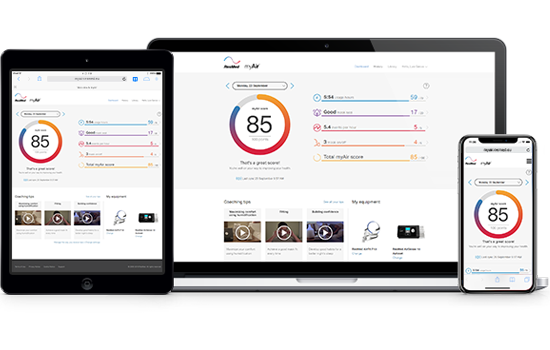 Vue de l'appli myAir sur tous les écrans pour suivre son traitement PPC